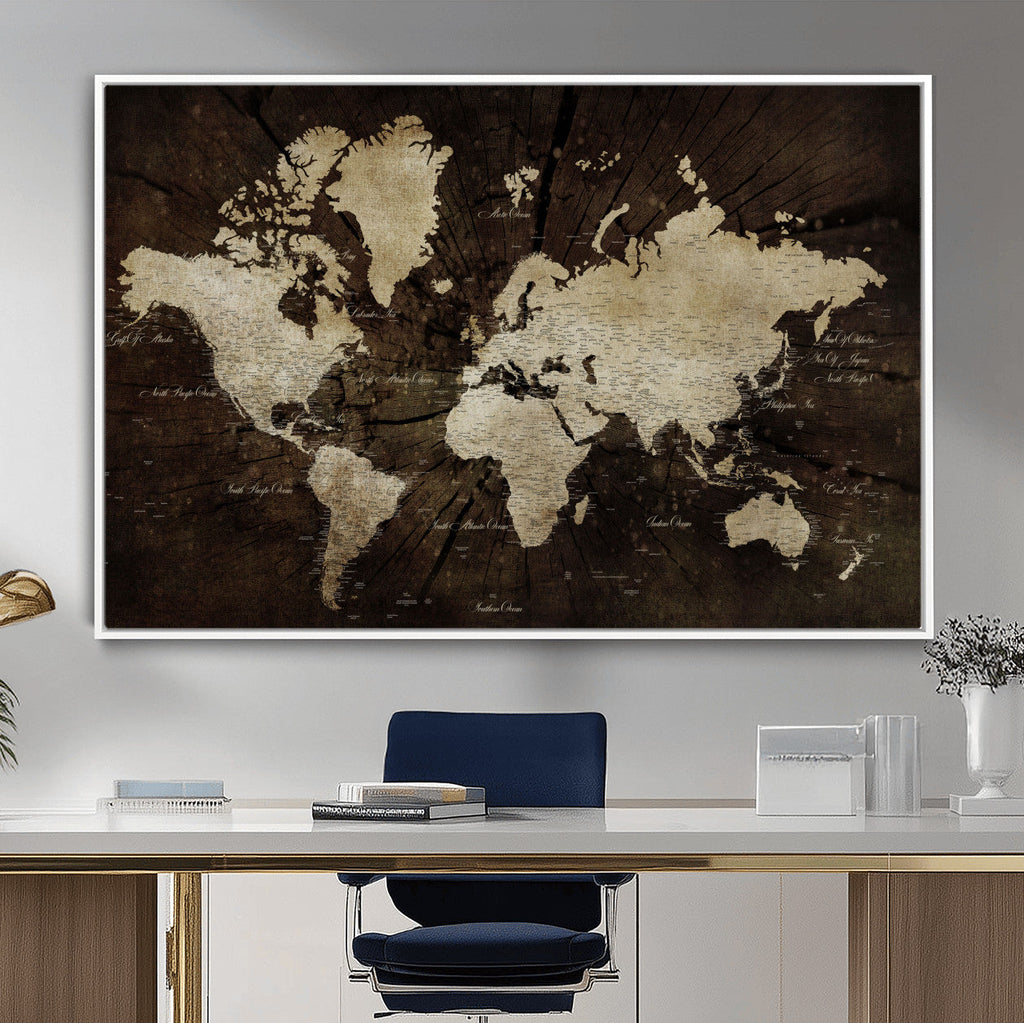 World Map Wall Art Canvas Print | Framed Travel Map Wall Art