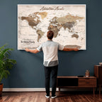Custom Push Pin World Map Wall Art Canvas Print | Personalized Travel Tracker