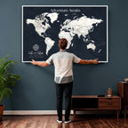 Custom World Map Wall Art Canvas Print | Personalized Push Pin Travel Tracker