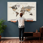 Personalized Travel Tracker Map with Pins, Framed World Map for Home and Office