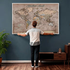 Custom Push Pin World Map Wall Art Canvas Print | Personalized Travel Tracker