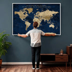 Personalized Framed Black Push Pin Travel Map Canvas Print, Next Trip Planner Map, Dining Room and Bedroom Decor