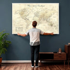 Personalized Beige Modern Push Pin World Map Wall Art, Honeymoon and Anniversary Gift, Bedroom and Study Decor