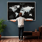 Custom Beige World Travel Map Wall Art with Pins, Places Visited Tracker, Bedroom and Home Office Decor