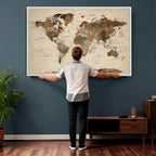 Vintage World Map Wall Art Canvas Print for Living Room, Office and Study