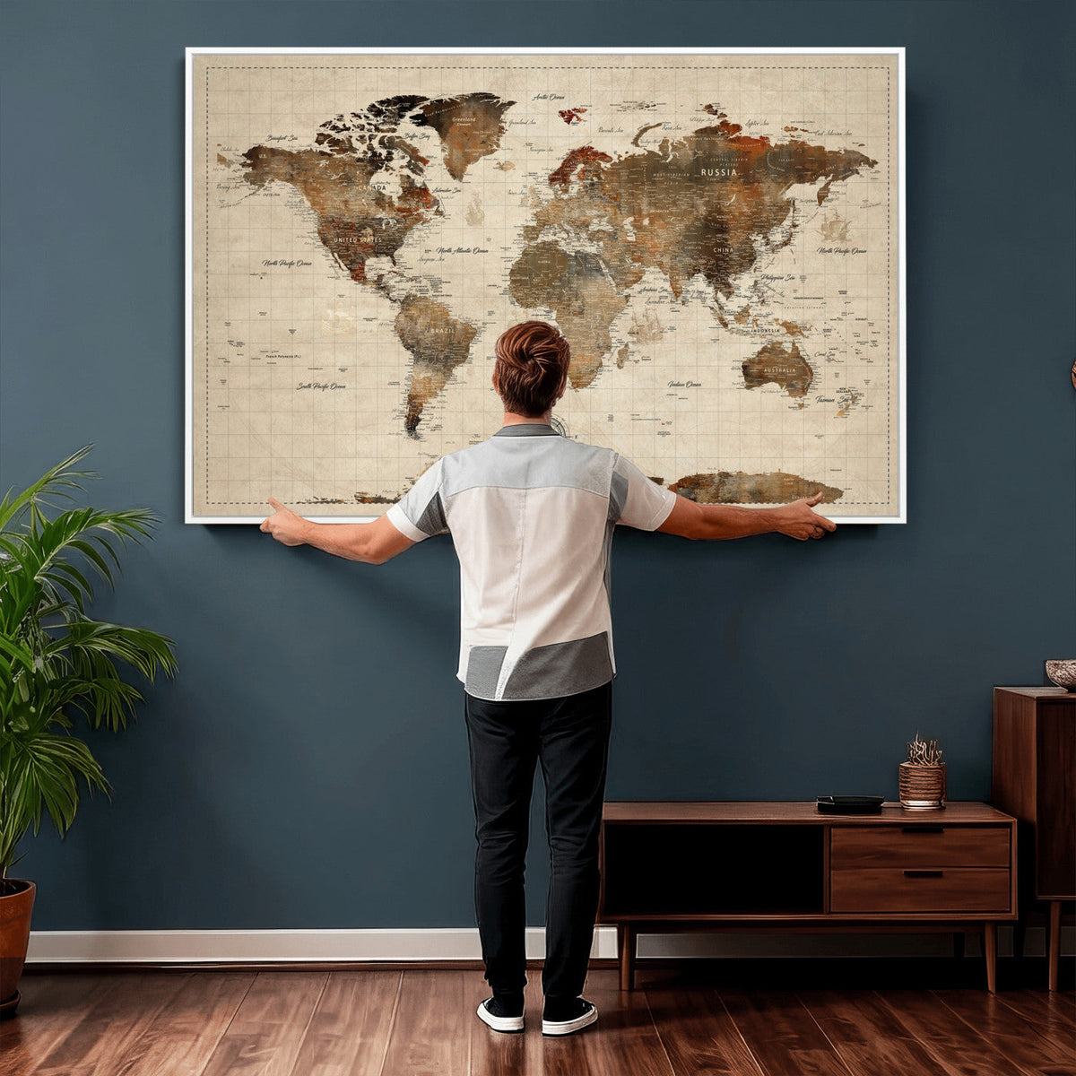 Vintage World Map Wall Art Canvas Print for Living Room, Office and Study