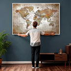 Vibrant Watercolor World Map Canvas Wall Art | Framed Travel Map