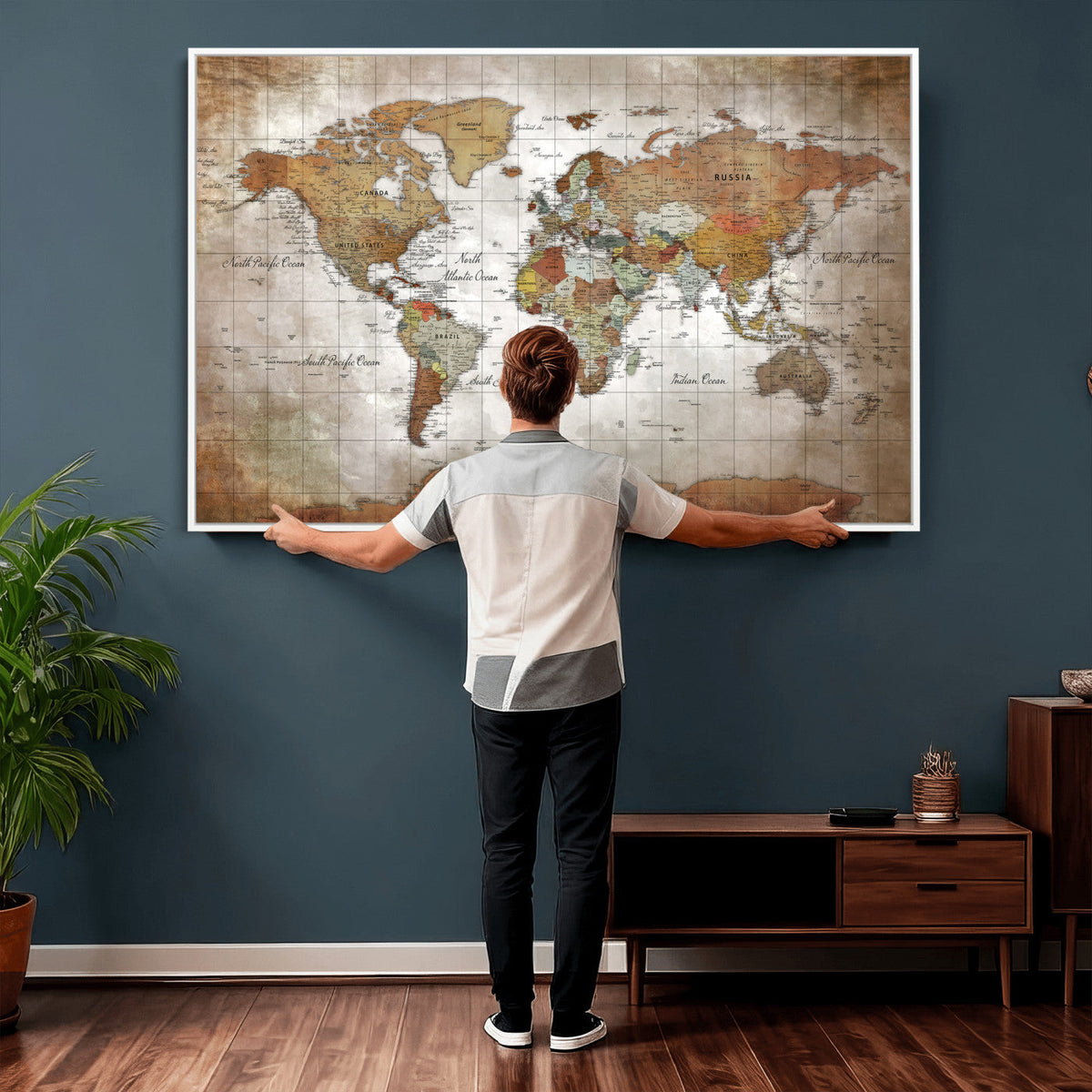 Vibrant Watercolor World Map Canvas Wall Art | Framed Travel Map
