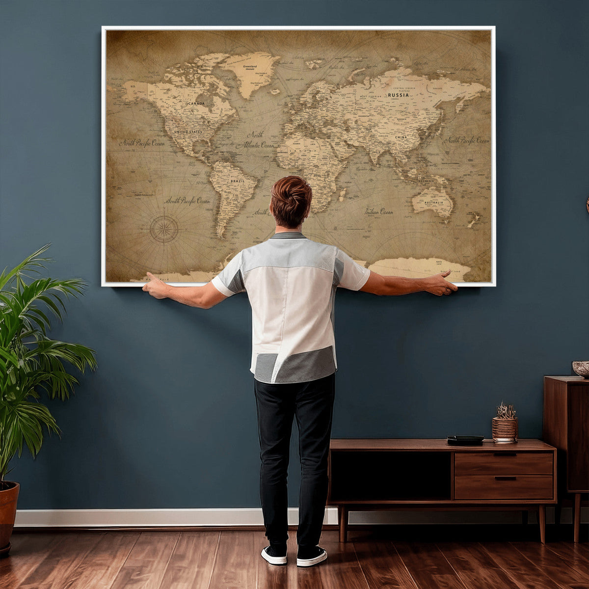 Dark World Map Canvas Print | Framed Travel Map Wall Art