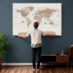 Framed Large World Map Canvas Print for Office Decor