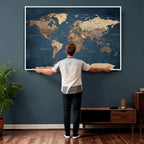 Navy Blue World Map Canvas Print | Framed Travel Map Wall Art