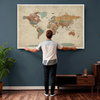 Vintage World Map Canvas Wall Art Print | Framed Modern World Map