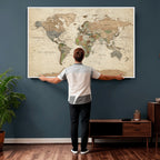 Framed World Map Wall Art for Home and Office Decor