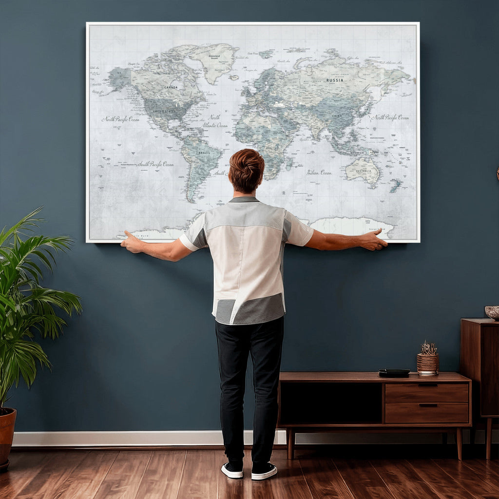 Push Pin World Map Canvas Print - Detailed Vintage World Map