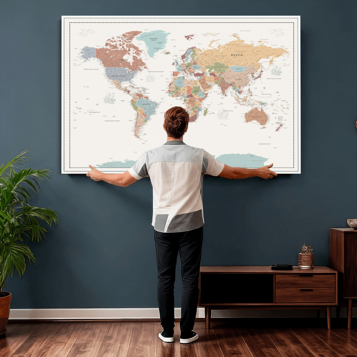 Pastel Colors World Map Wall Art Canvas Print