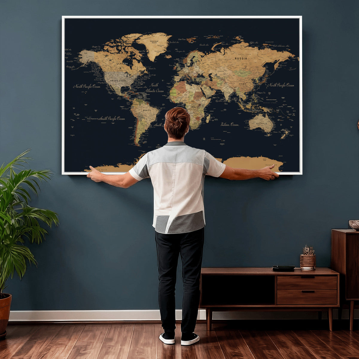 Vintage World Map Earth Globe Countries Oceans Continents