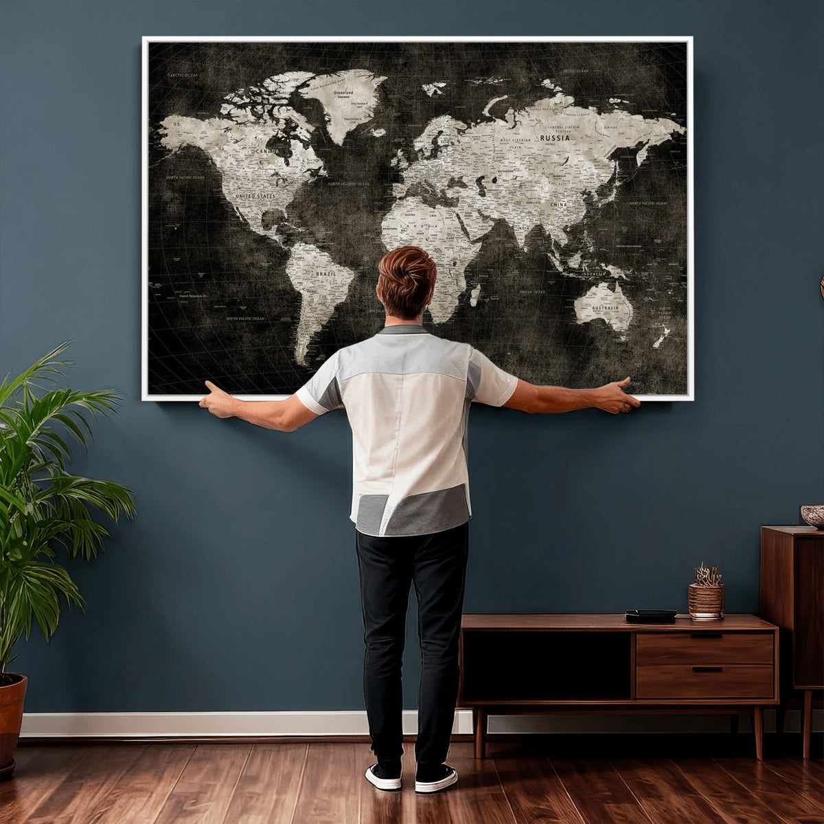 Vintage World Map Wall Art Canvas Print | Framed Large Map Wall Art