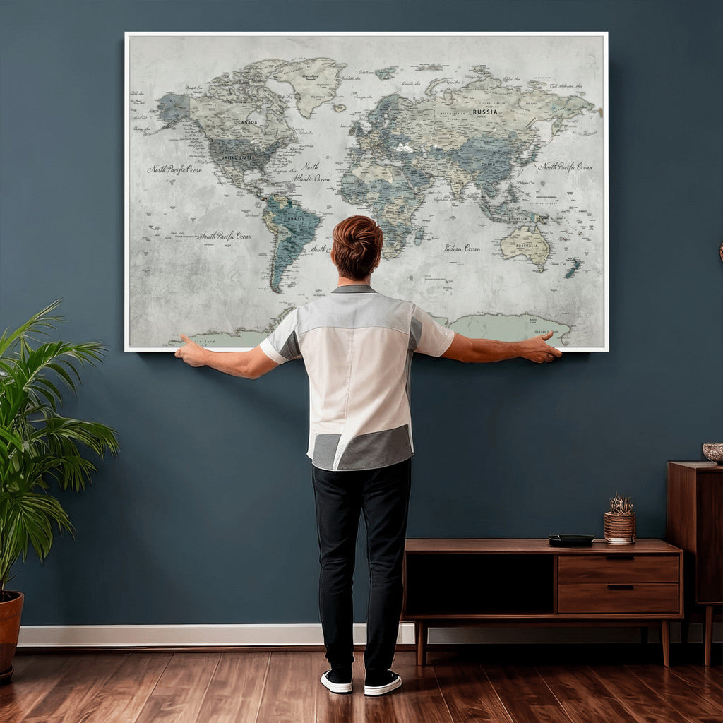 Neutral Vintage World Map Canvas Wall Art Print, Classic Map Artwork