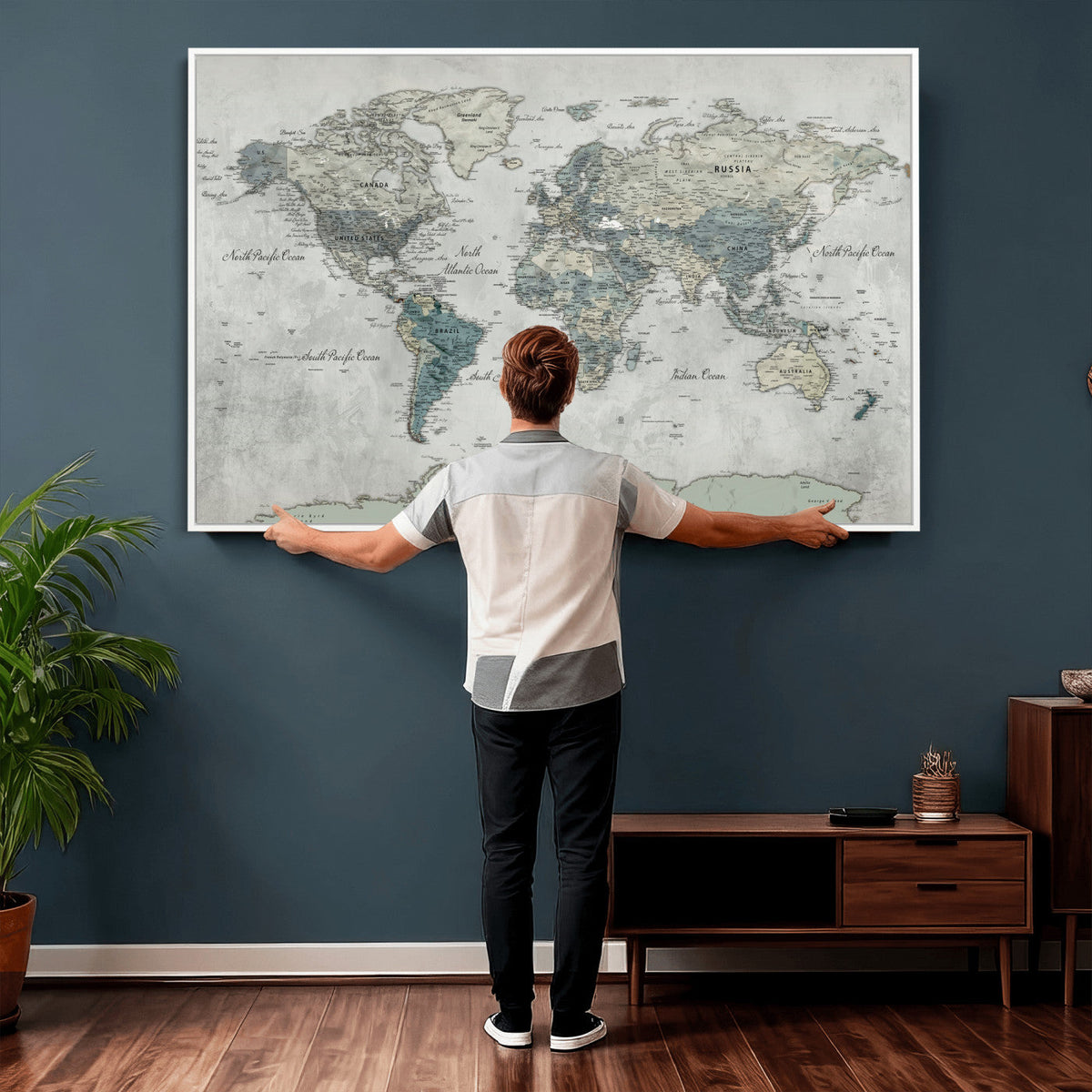 Neutral Vintage World Map Canvas Wall Art Print, Classic Map Artwork