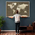 Vintage World Map Canvas Print | Framed Travel Map Wall Art for Couples