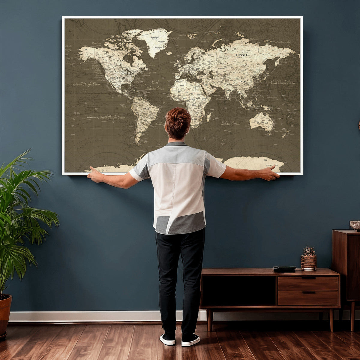 Vintage World Map Canvas Print | Framed Travel Map Wall Art for Couples
