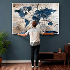 Rustic World Map Canvas Print | Framed Wall Art for Couples