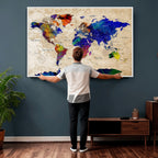 Watercolor World Map Canvas Print | Framed Wall Art for Couples