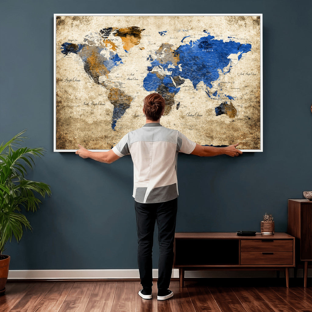 World Map Canvas Print | Colorful Abstract Travel Map, Framed Wall Art