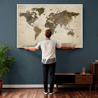 Vintage World Map Canvas Wall Art | Framed Antique Style Travel Map