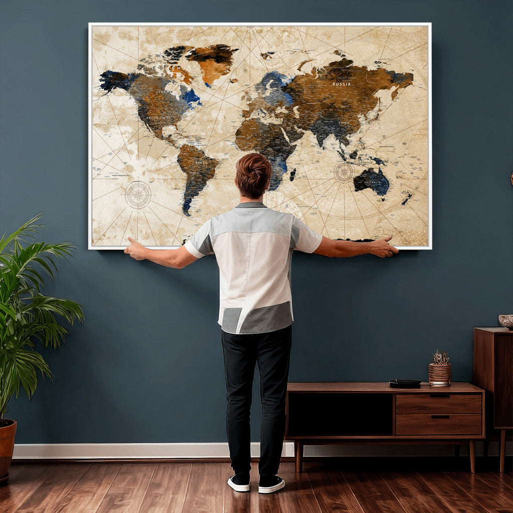 World Map Canvas Art Print | Framed Travel Map Wall Art