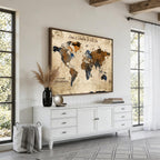 World Map Wall Art | Rustic Earth Tone Canvas Print, Antique Travel Map