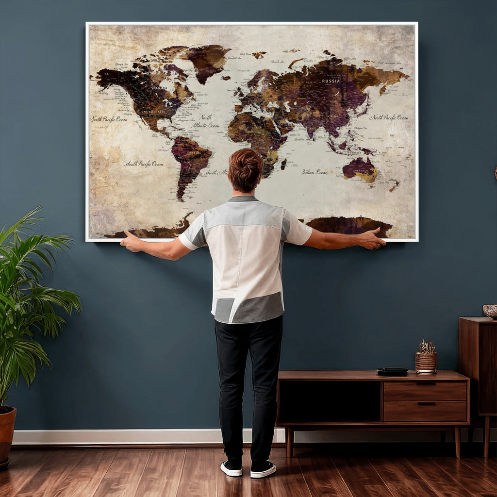 World Map Canvas Triptych | Colorful Global Wall Art for Living Rooms