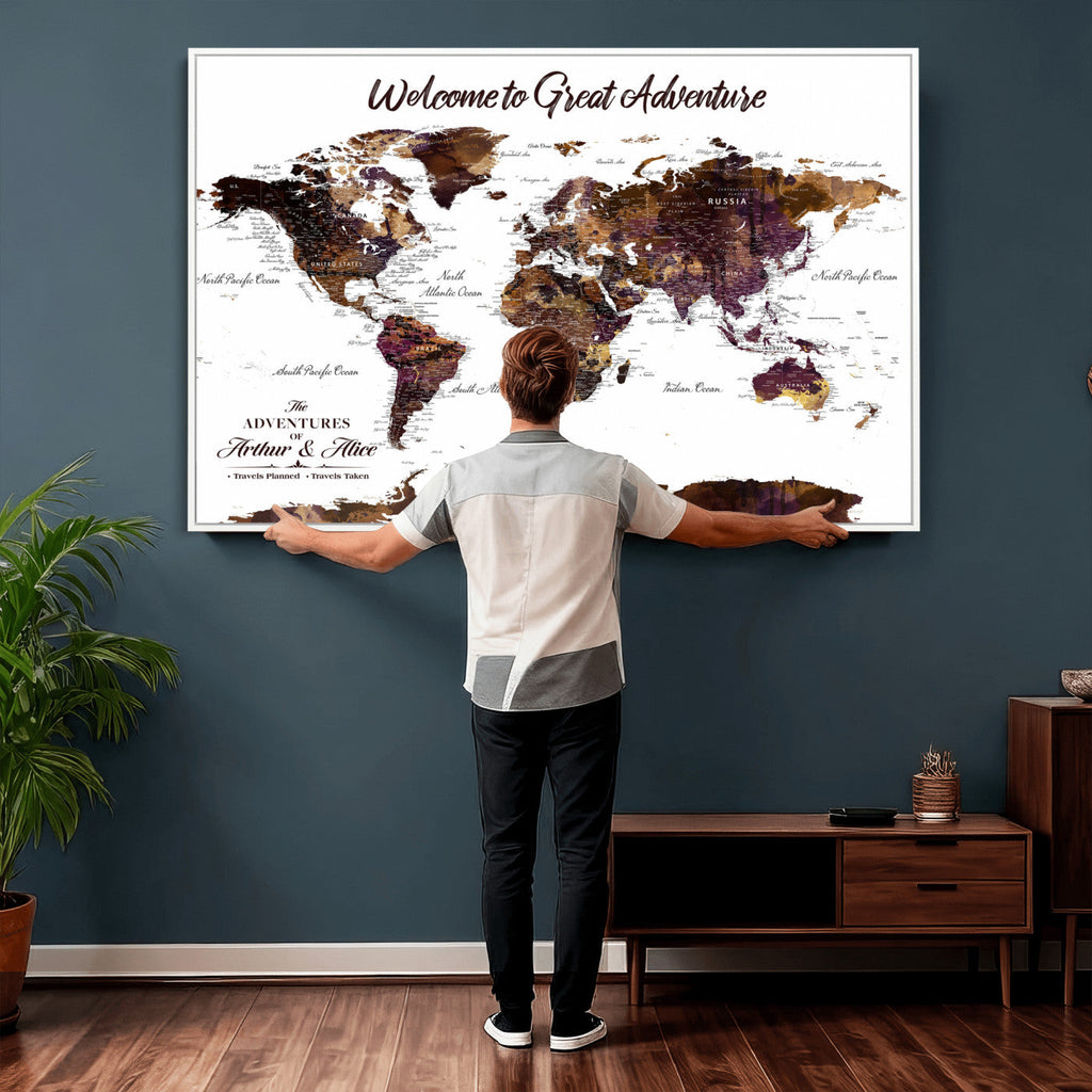 Custom Push Pin World Map Wall Art Canvas Print | Personalized Travel Map