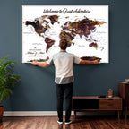 Custom Push Pin World Map Wall Art Canvas Print | Personalized Travel Map