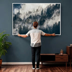 Foggy Mountain Forest Canvas Print, Misty Pine Trees Nature Wall Art
