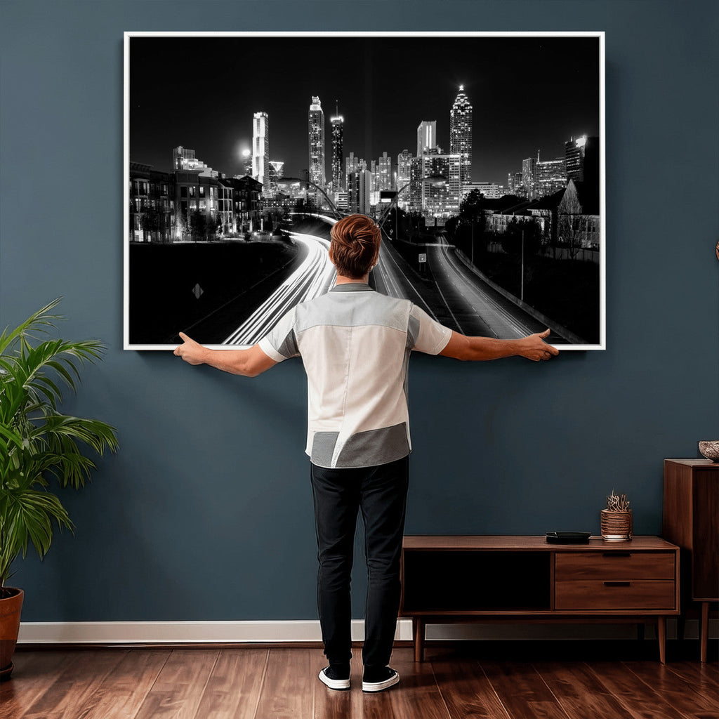 Atlanta Skyline Wall Art Canvas Print, Atlanta Downtown Night Cityscape