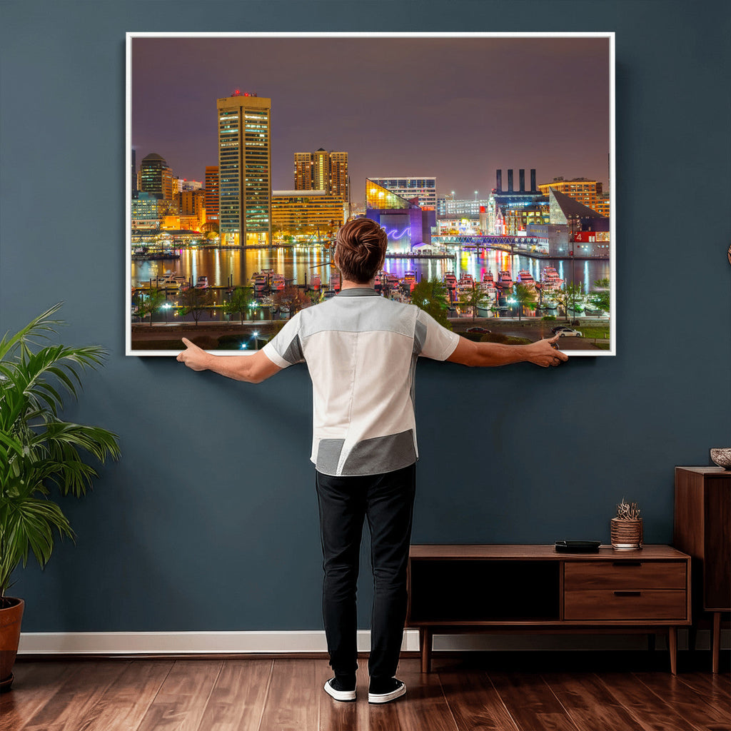 Baltimore Skyline Wall Art Canvas Print, Baltimore Downtown Night Cityscape