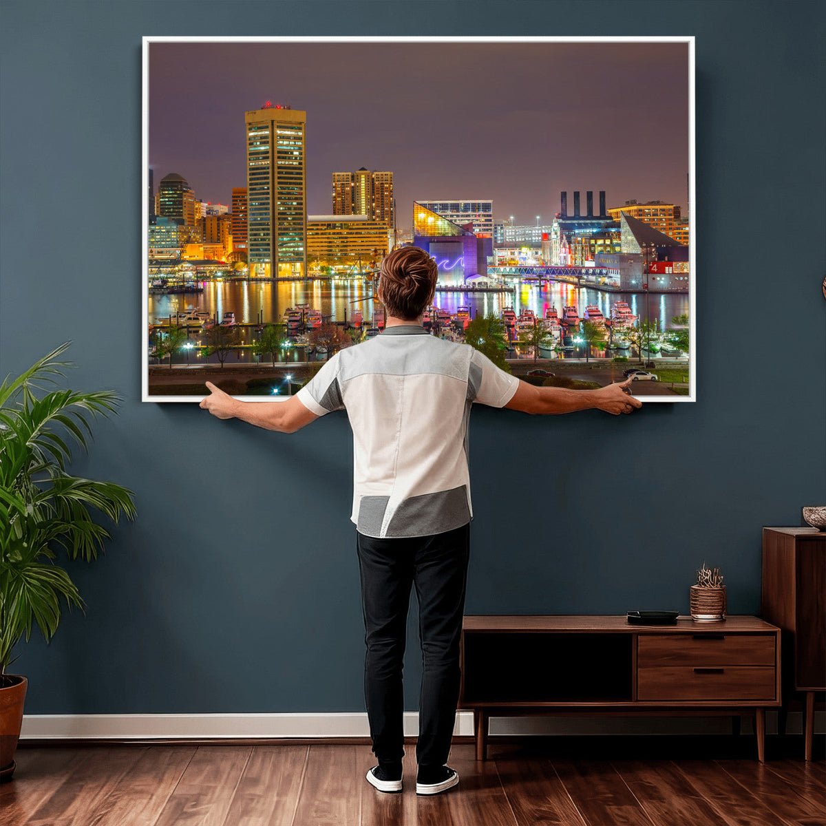 Baltimore Skyline Wall Art Canvas Print, Baltimore Downtown Night Cityscape
