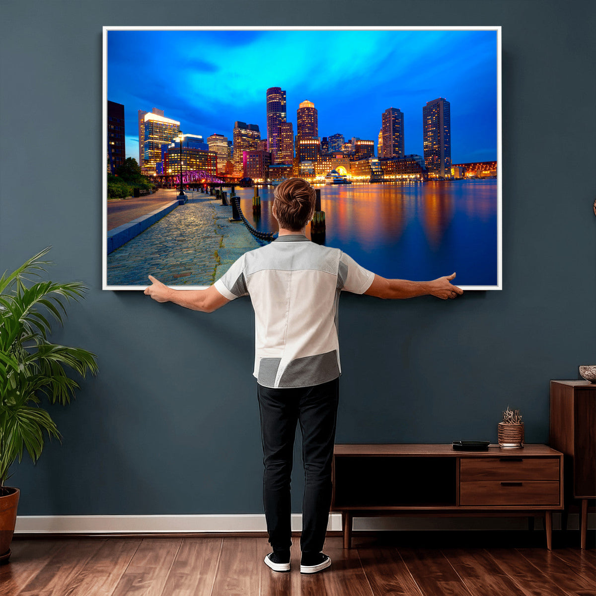 Boston Wall Art Canvas Print, Boston City Downtown Night Cityscape