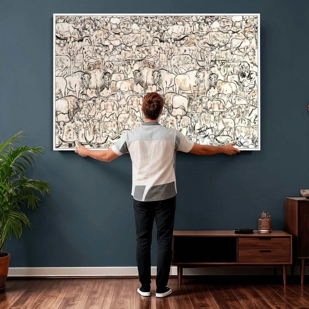 Abstract Bison Wall Art Canvas Print, Abstract Animal Art for Cabin Decor