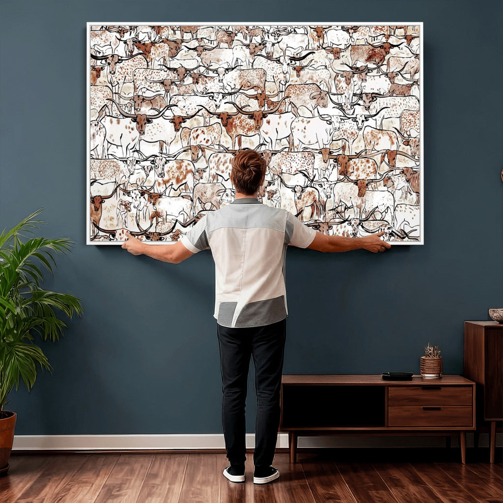 Abstract Longhorn Herd Wall Art Canvas Print