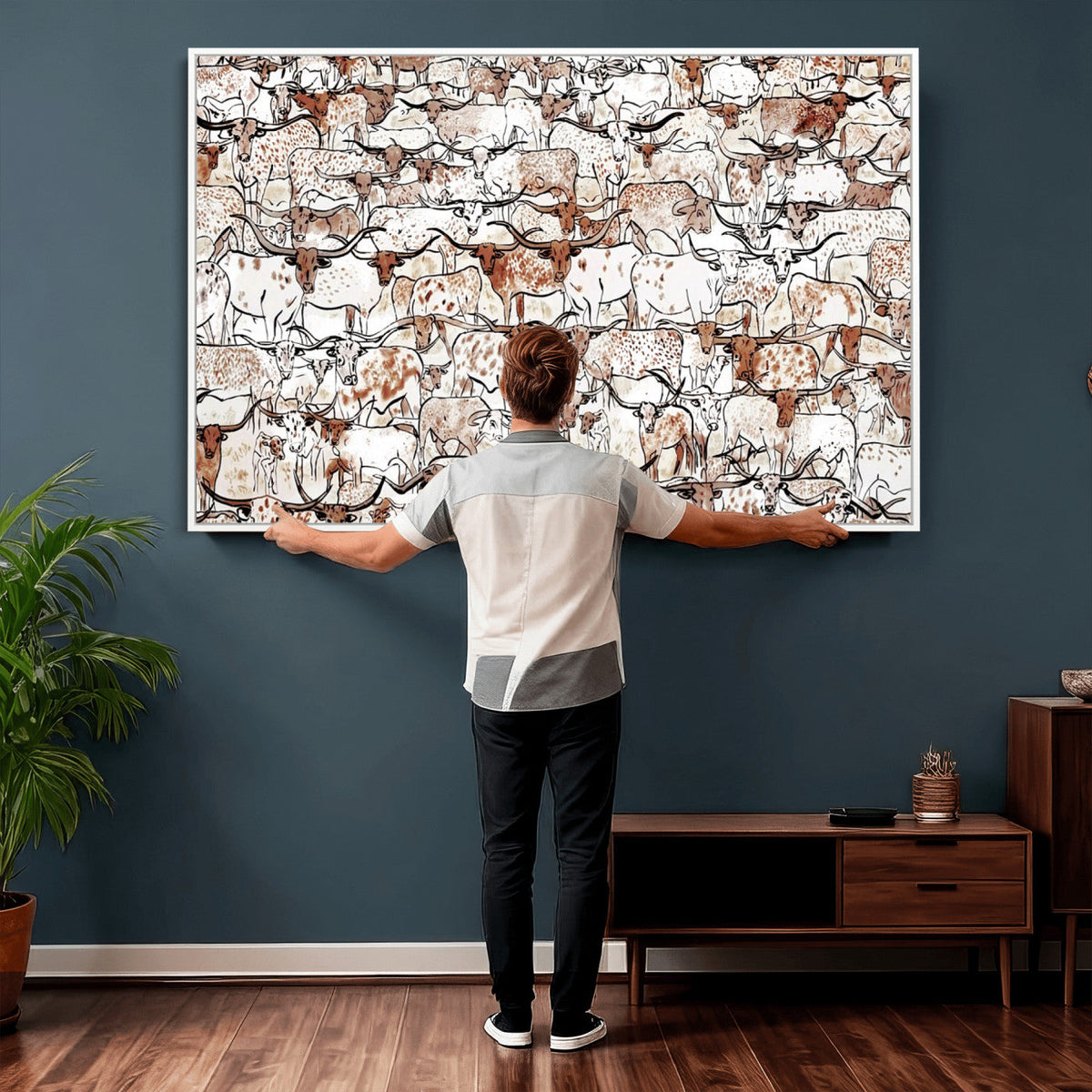 Abstract Longhorn Herd Wall Art Canvas Print