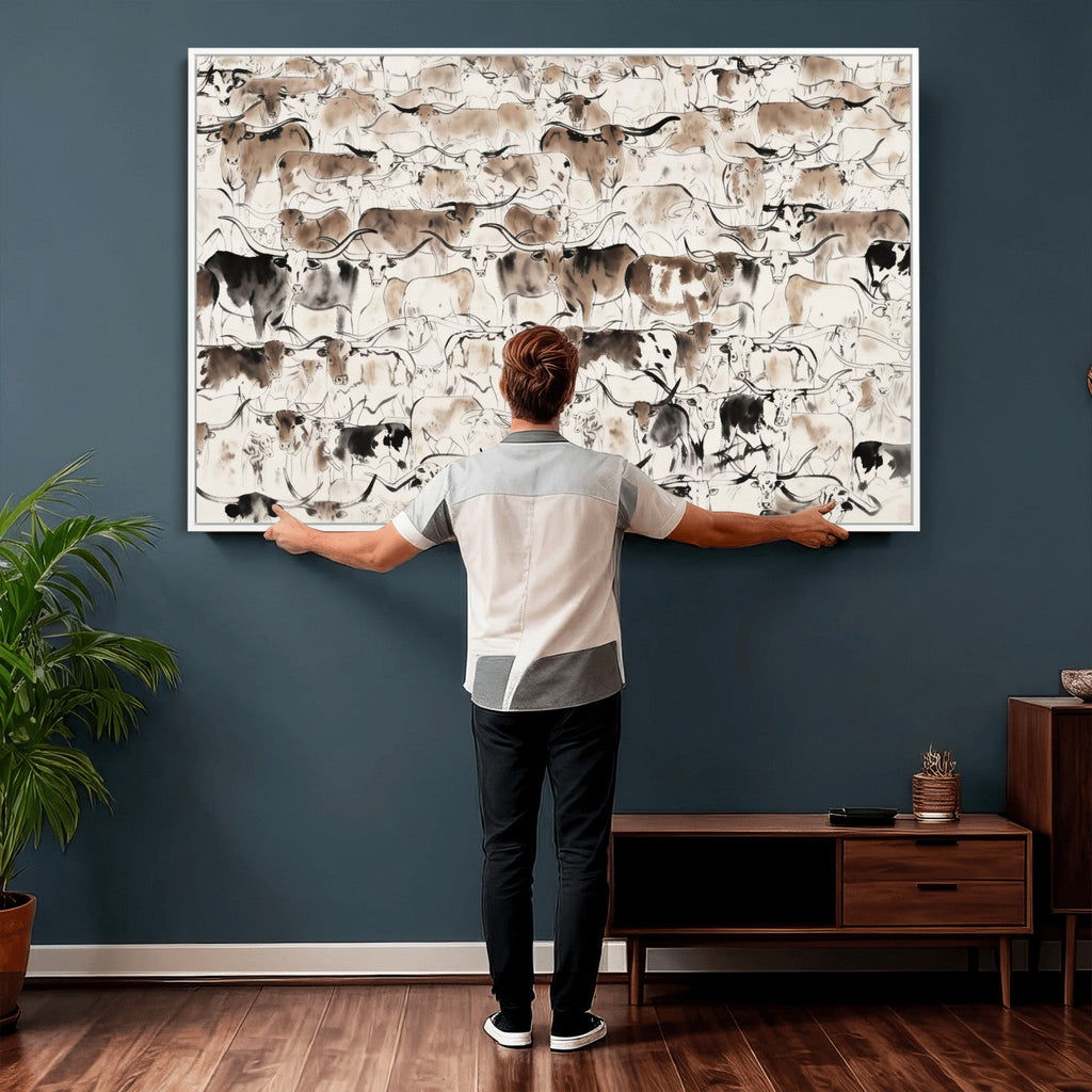 Abstract Texas Cow Canvas Print for Cabin and Western Home Decor