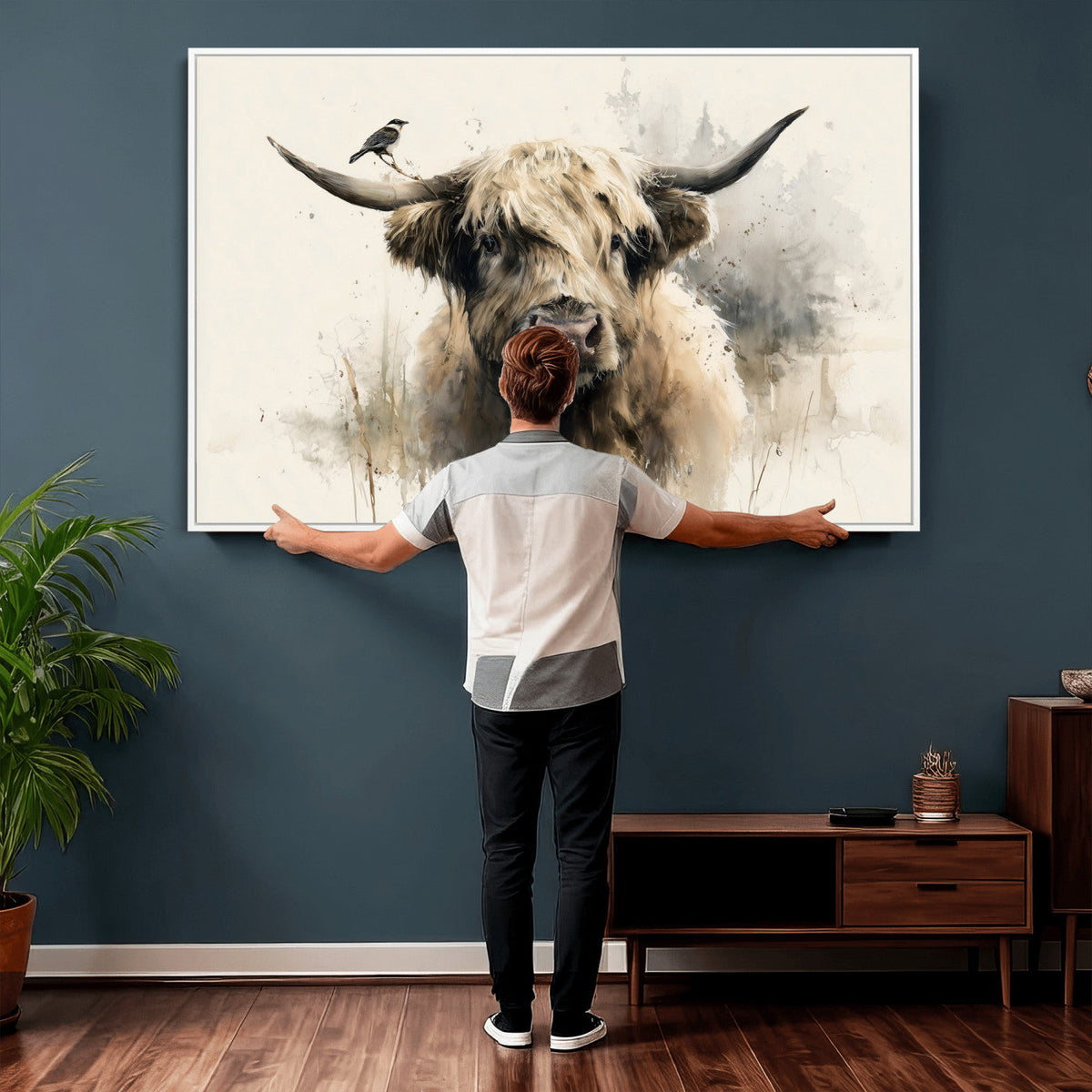 Abstract Highland Cow Wall Art Canvas Print, Rustic Farm Cattle Portrait