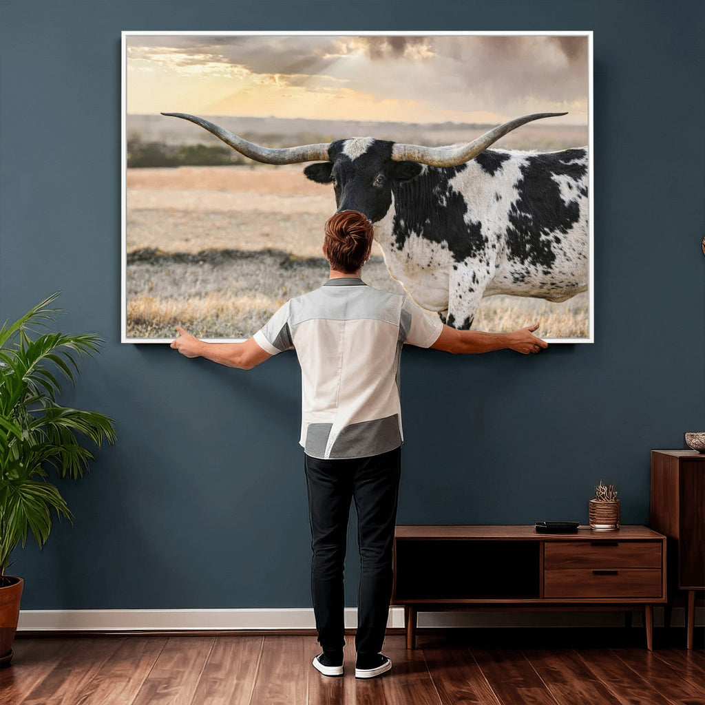 Texas Longhorn Bull Rustic Wall Art Canvas Print