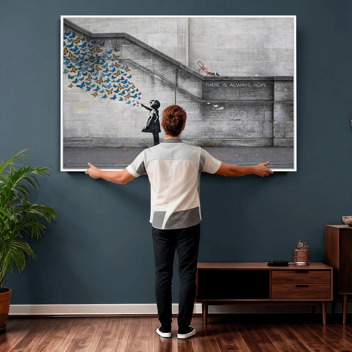 Banksy Girl with Butterflies Street Art Wall Art Canvas Print