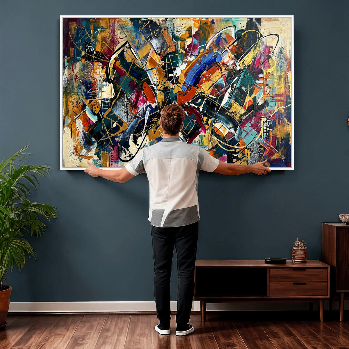 Geometric Abstract Wall Art Canvas Print, Orange Blue