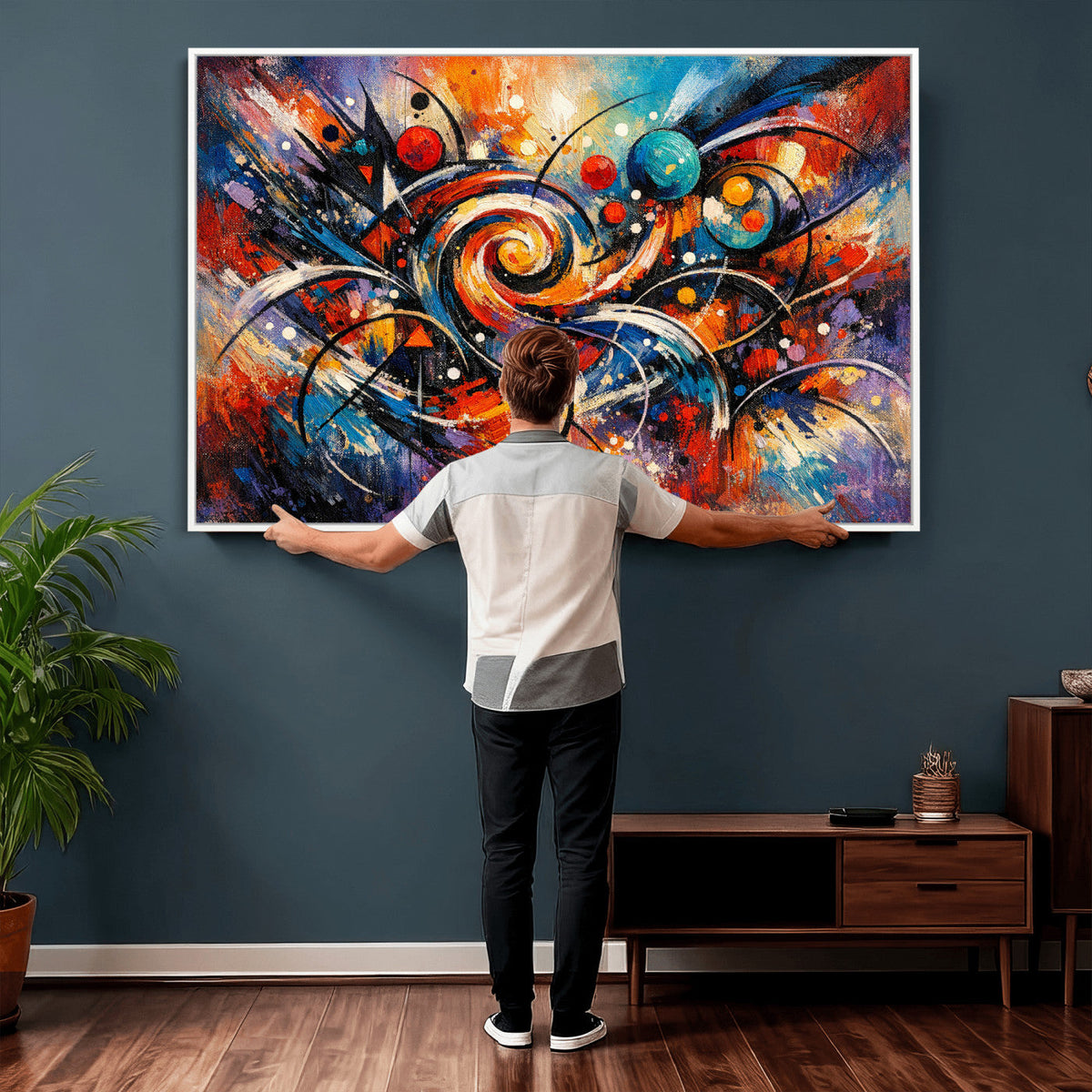Geometric Abstract Wall Art Canvas Print, Orange Blue