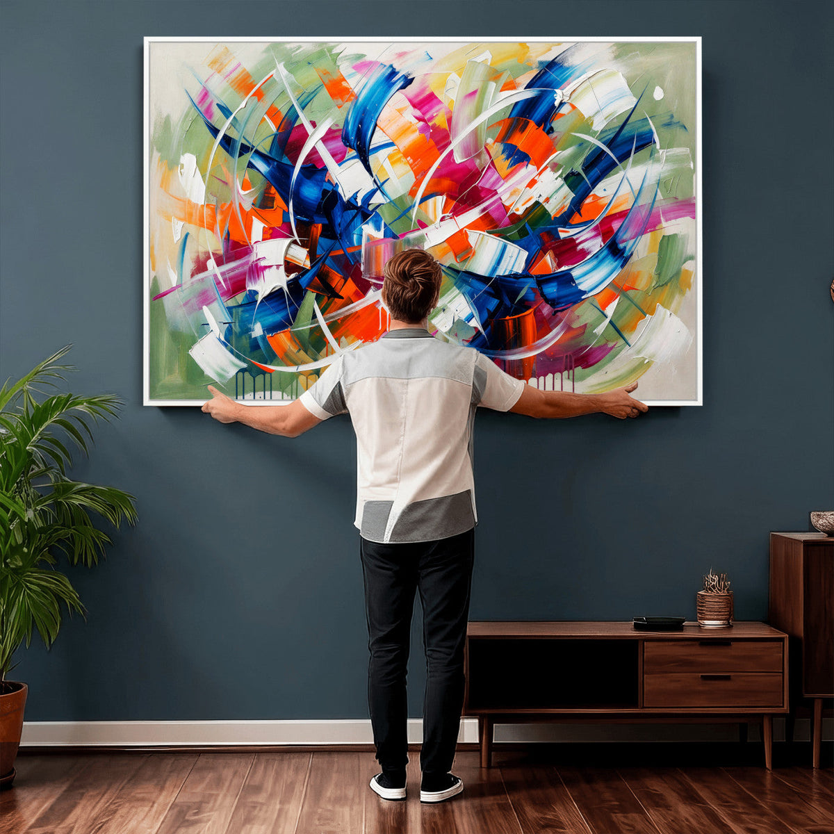 Geometric Abstract Wall Art Canvas Print, Orange Blue