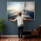 Sailboat Wall Art Canvas Print, Ocean Sunset Sailing Framed Artwork